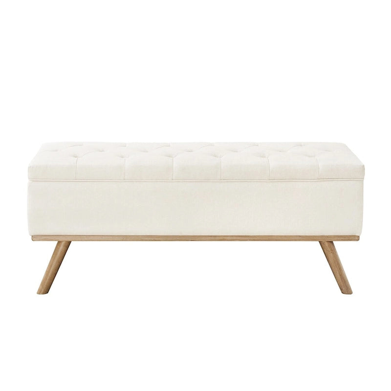 Pouf de rangement LUE BONA style moderne du milieu du siècle, capitonné en tissu avec assise en lin