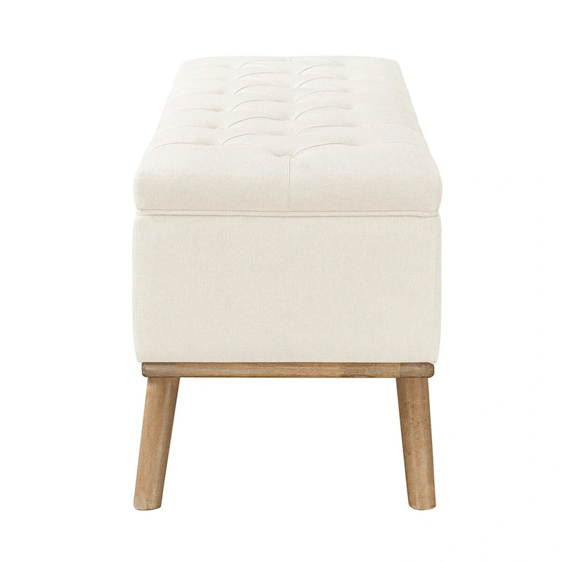 Pouf de rangement LUE BONA style moderne du milieu du siècle, capitonné en tissu avec assise en lin