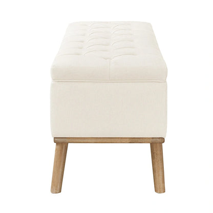 Pouf de rangement LUE BONA style moderne du milieu du siècle, capitonné en tissu avec assise en lin