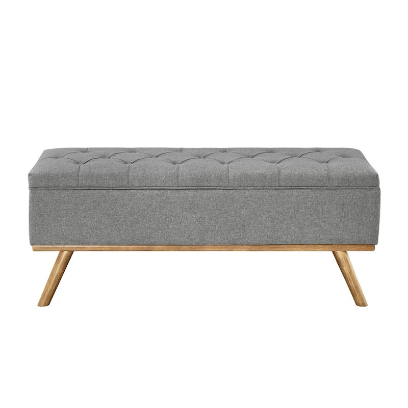 Pouf de rangement LUE BONA style moderne du milieu du siècle, capitonné en tissu avec assise en lin