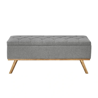 Pouf de rangement LUE BONA style moderne du milieu du siècle, capitonné en tissu avec assise en lin