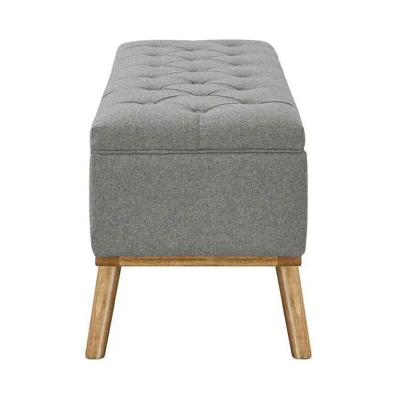 Pouf de rangement LUE BONA style moderne du milieu du siècle, capitonné en tissu avec assise en lin