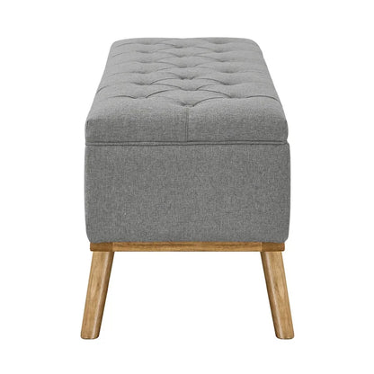Pouf de rangement LUE BONA style moderne du milieu du siècle, capitonné en tissu avec assise en lin