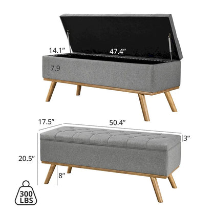 Pouf de rangement LUE BONA style moderne du milieu du siècle, capitonné en tissu avec assise en lin