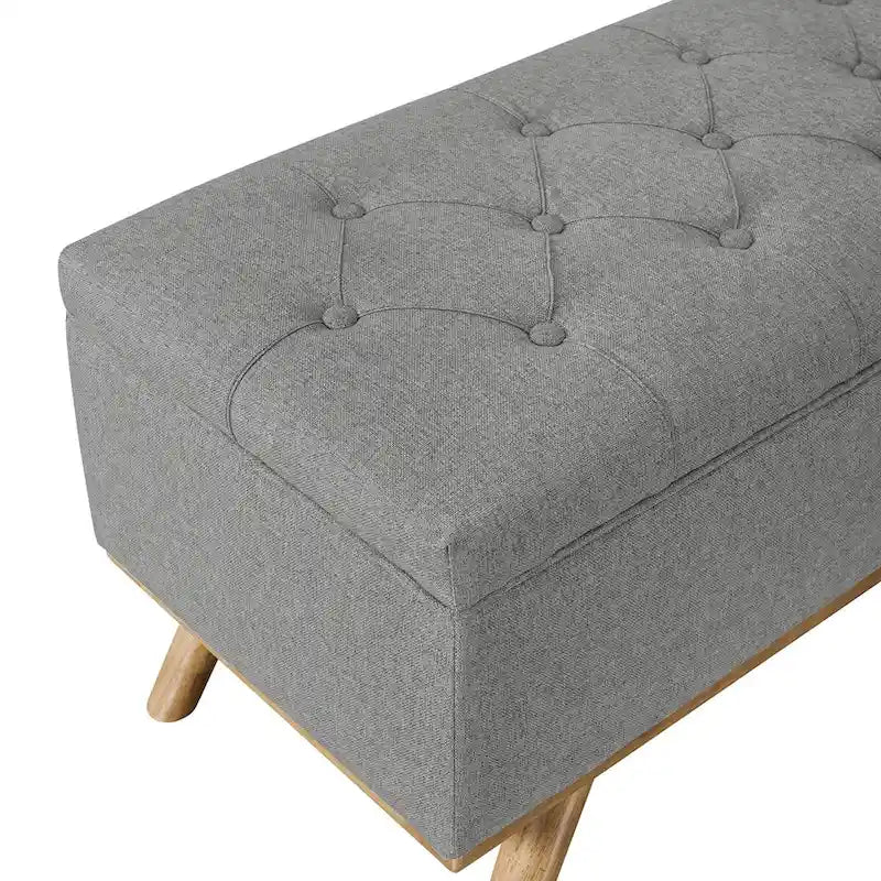 Pouf de rangement LUE BONA style moderne du milieu du siècle, capitonné en tissu avec assise en lin