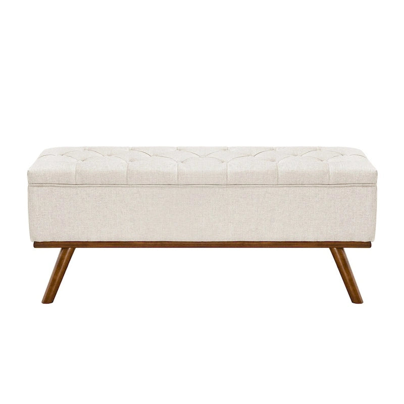 Pouf de rangement LUE BONA style moderne du milieu du siècle, capitonné en tissu avec assise en lin