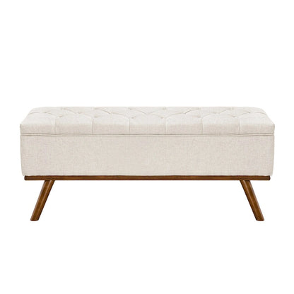 Pouf de rangement LUE BONA style moderne du milieu du siècle, capitonné en tissu avec assise en lin