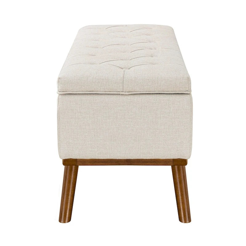 Pouf de rangement LUE BONA style moderne du milieu du siècle, capitonné en tissu avec assise en lin