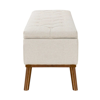 Pouf de rangement LUE BONA style moderne du milieu du siècle, capitonné en tissu avec assise en lin