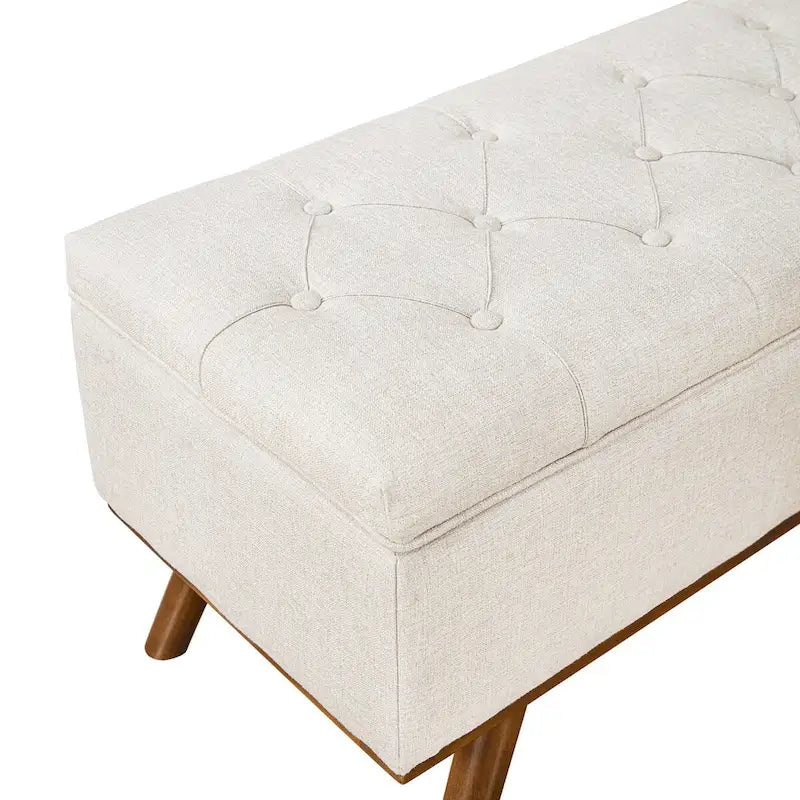 Pouf de rangement LUE BONA style moderne du milieu du siècle, capitonné en tissu avec assise en lin