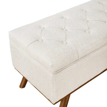 Pouf de rangement LUE BONA style moderne du milieu du siècle, capitonné en tissu avec assise en lin