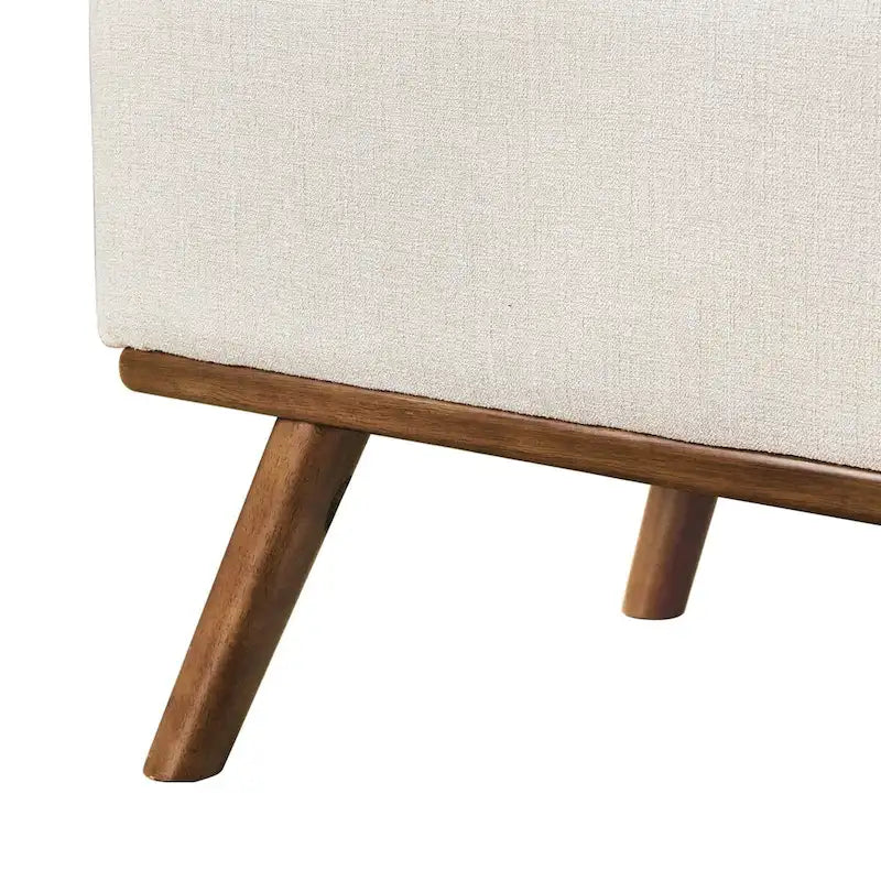Pouf de rangement LUE BONA style moderne du milieu du siècle, capitonné en tissu avec assise en lin