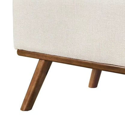 Pouf de rangement LUE BONA style moderne du milieu du siècle, capitonné en tissu avec assise en lin