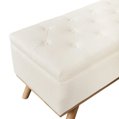 Pouf de rangement LUE BONA style moderne du milieu du siècle, capitonné en tissu avec assise en lin