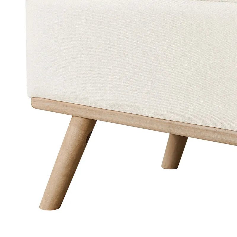Pouf de rangement LUE BONA style moderne du milieu du siècle, capitonné en tissu avec assise en lin