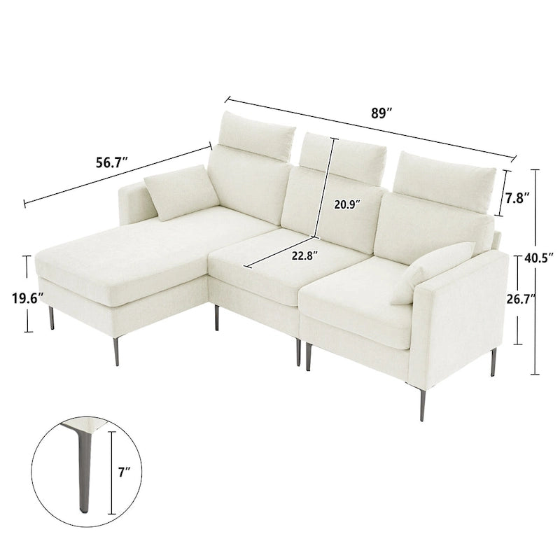 Canapé d'angle en chenille de 89 pouces avec méridienne extra large pour salon