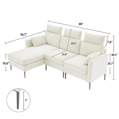 Canapé d'angle en chenille de 89 pouces avec méridienne extra large pour salon