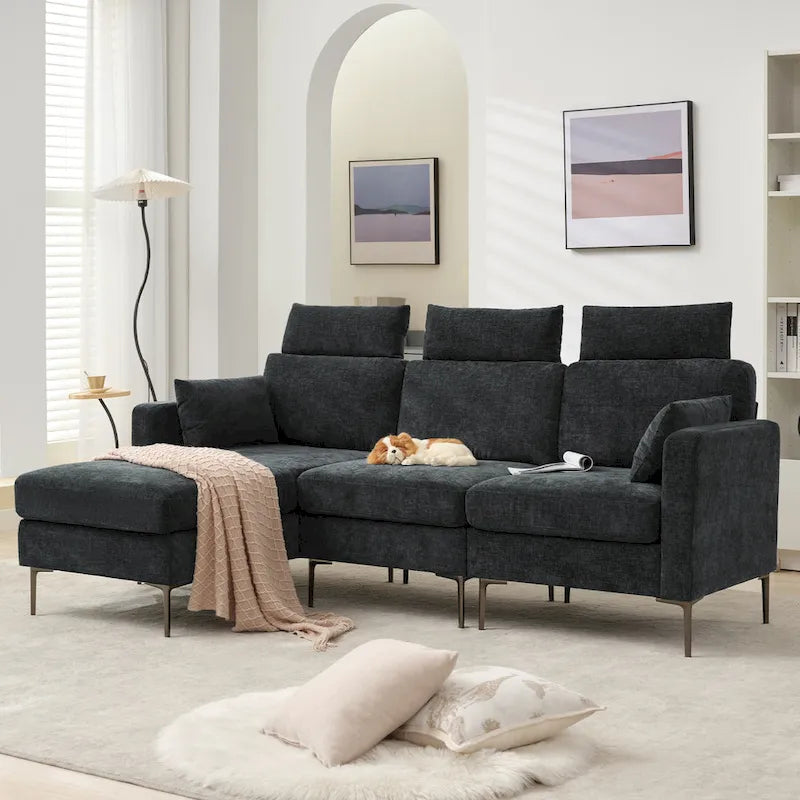 Canapé d'angle en chenille de 89 pouces avec méridienne extra large pour salon