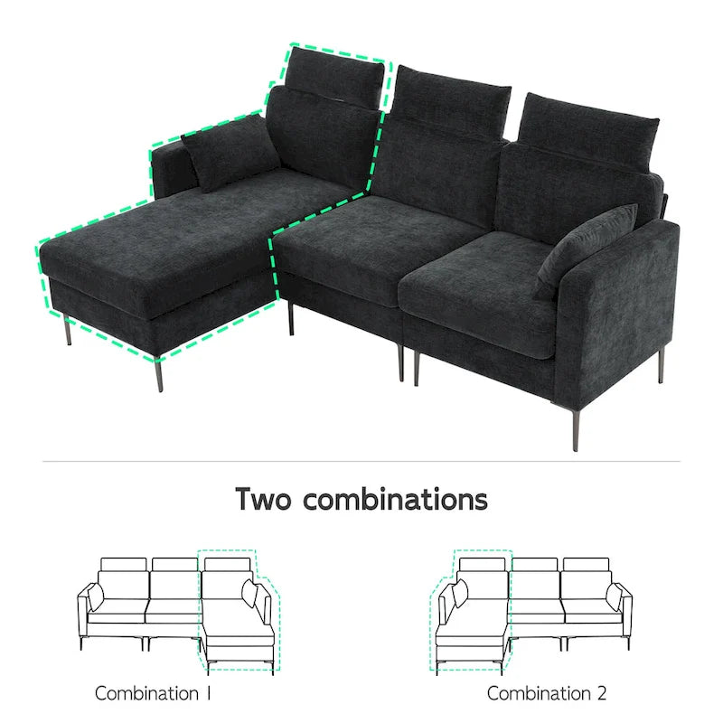 Canapé d'angle en chenille de 89 pouces avec méridienne extra large pour salon