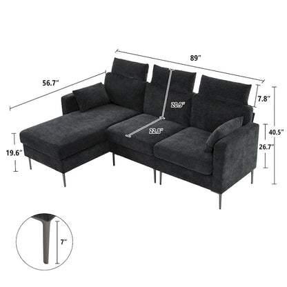 Canapé d'angle en chenille de 89 pouces avec méridienne extra large pour salon