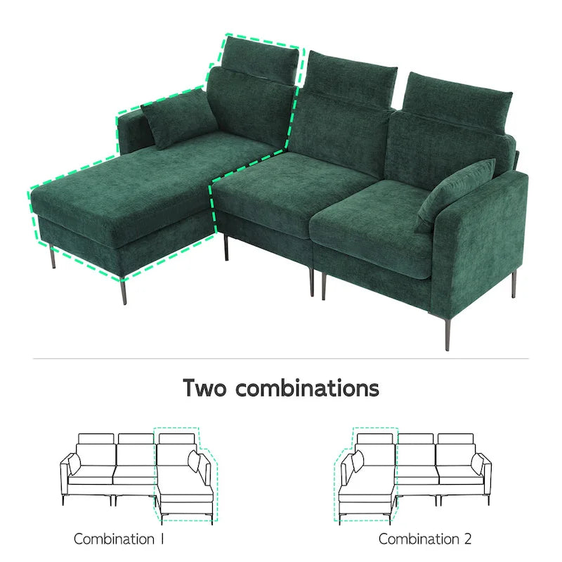 Canapé d'angle en chenille de 89 pouces avec méridienne extra large pour salon