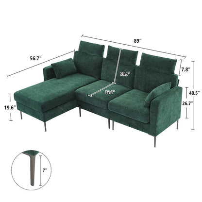 Canapé d'angle en chenille de 89 pouces avec méridienne extra large pour salon