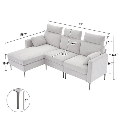 Canapé d'angle en chenille de 89 pouces avec méridienne extra large pour salon