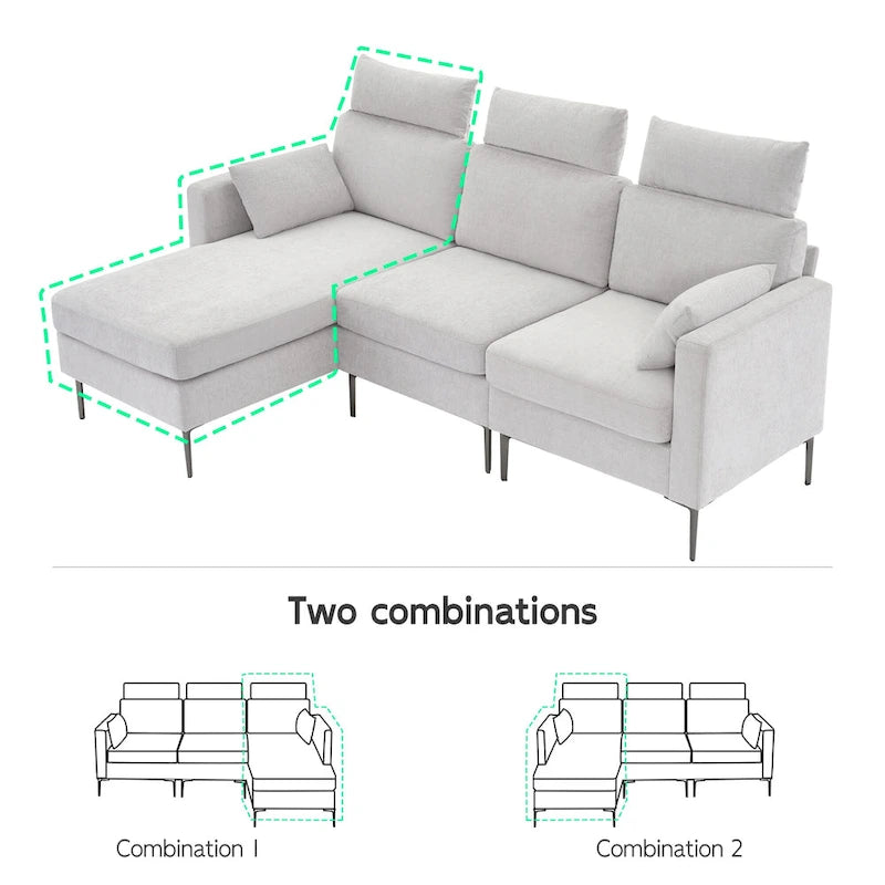 Canapé d'angle en chenille de 89 pouces avec méridienne extra large pour salon