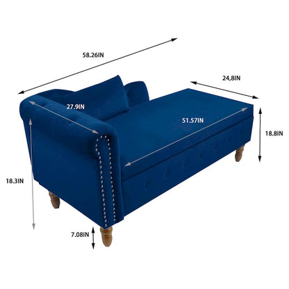 Chaise longue d'intérieur, fauteuil lounge en velours pour chambre à coucher avec rangement et coussin, chaise longue moderne rembourrée à accoudoirs arrondis