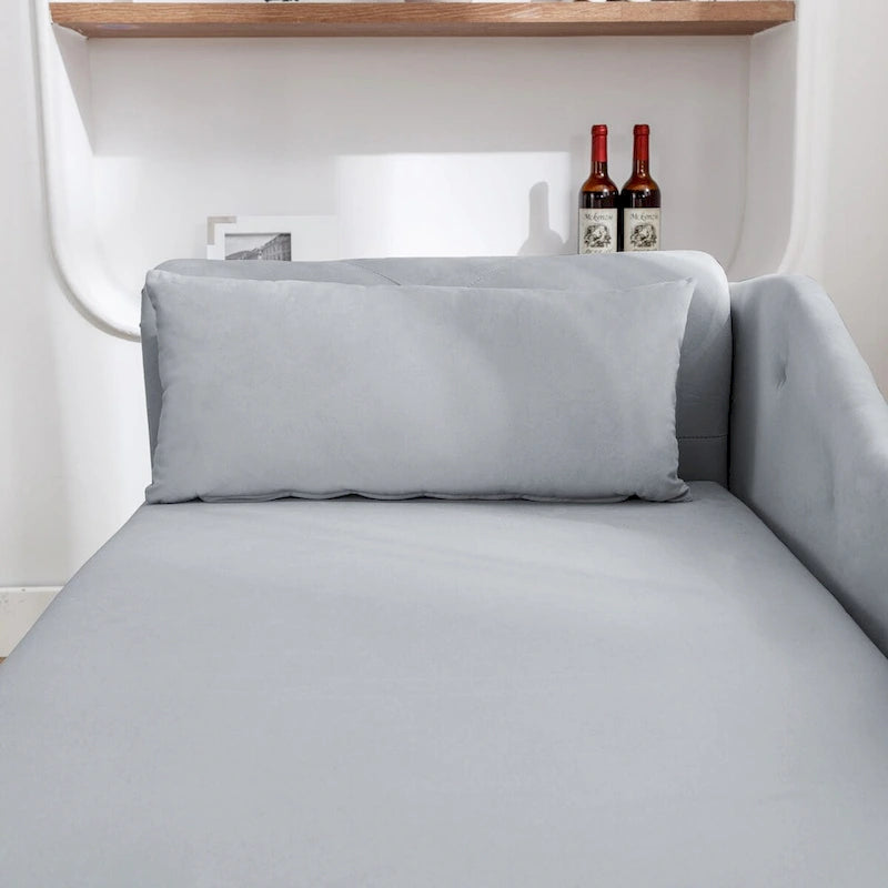 Chaise longue d'intérieur, fauteuil lounge en velours pour chambre à coucher avec rangement et coussin, chaise longue moderne rembourrée à accoudoirs arrondis
