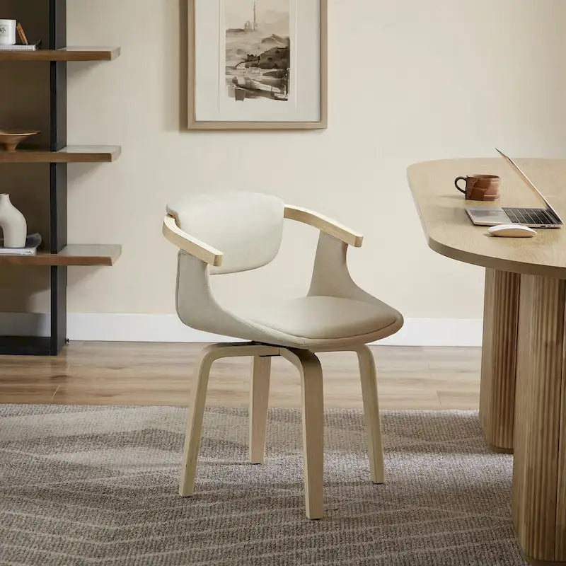 Fauteuil pivotant Art Leon, rembourré et en bois