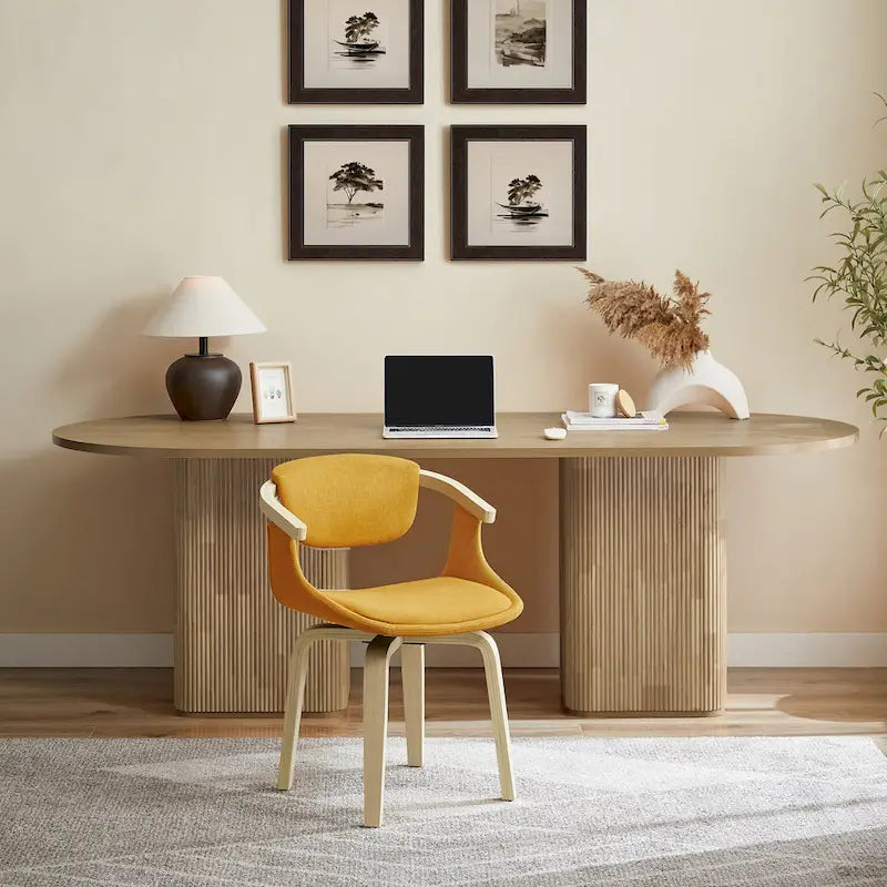 Fauteuil pivotant Art Leon, rembourré et en bois