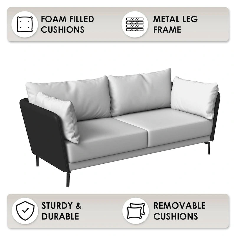 Canapé 3 places Luxify en cuir, revêtu de cuir, avec pieds en métal et coussins amovibles, idéal pour le salon et les pièces de détente.