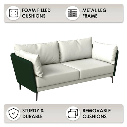 Canapé 3 places Luxify en cuir, revêtu de cuir, avec pieds en métal et coussins amovibles, idéal pour le salon et les pièces de détente.