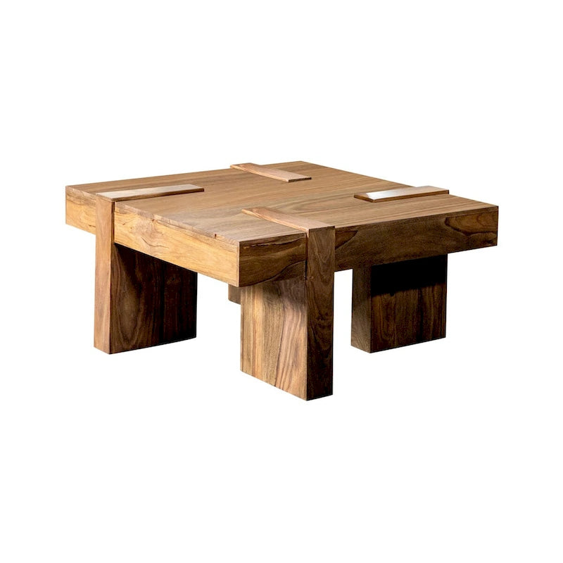 Table basse carrée en bois de Sesham naturel Kuboloa