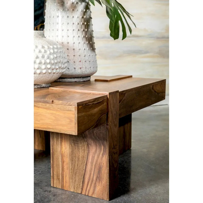 Table basse carrée en bois de Sesham naturel Kuboloa