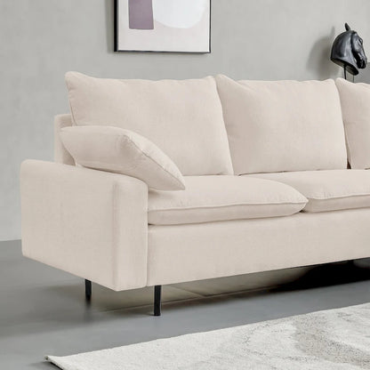 Canapé d'angle en L avec méridienne, entièrement recouvert de tissu