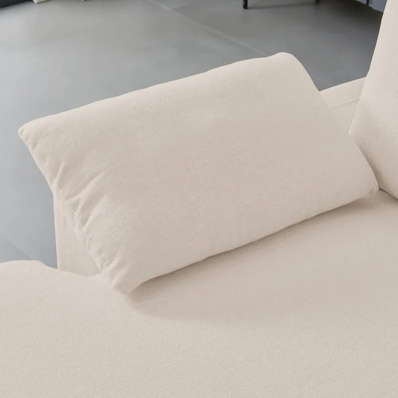 Canapé d'angle en L avec méridienne, entièrement recouvert de tissu