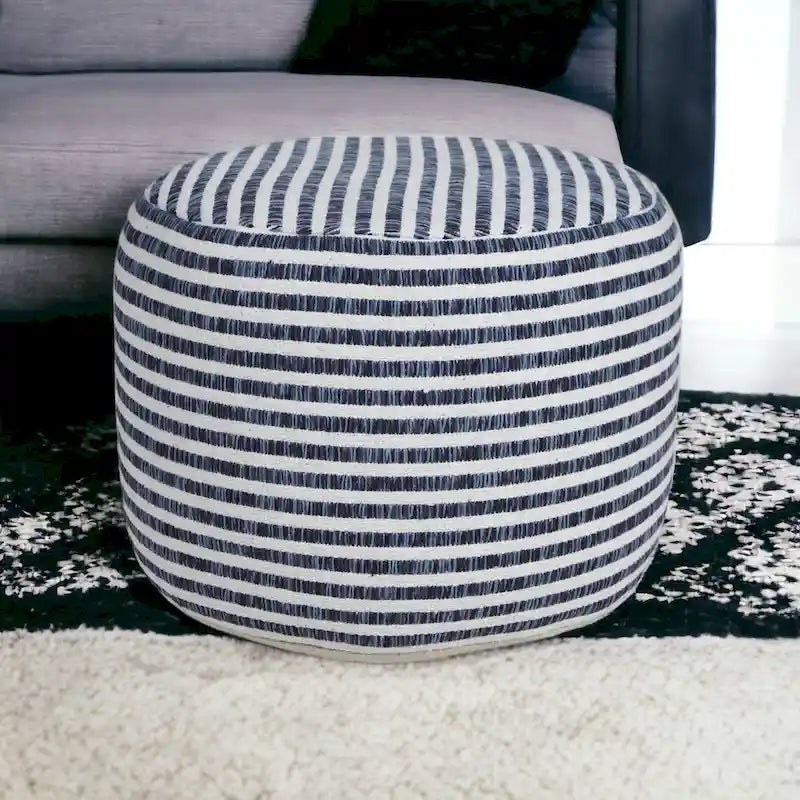 Pouf HomeRoots 18 Bleu 100 % Coton