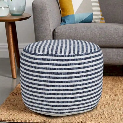Pouf HomeRoots 18 Bleu 100 % Coton