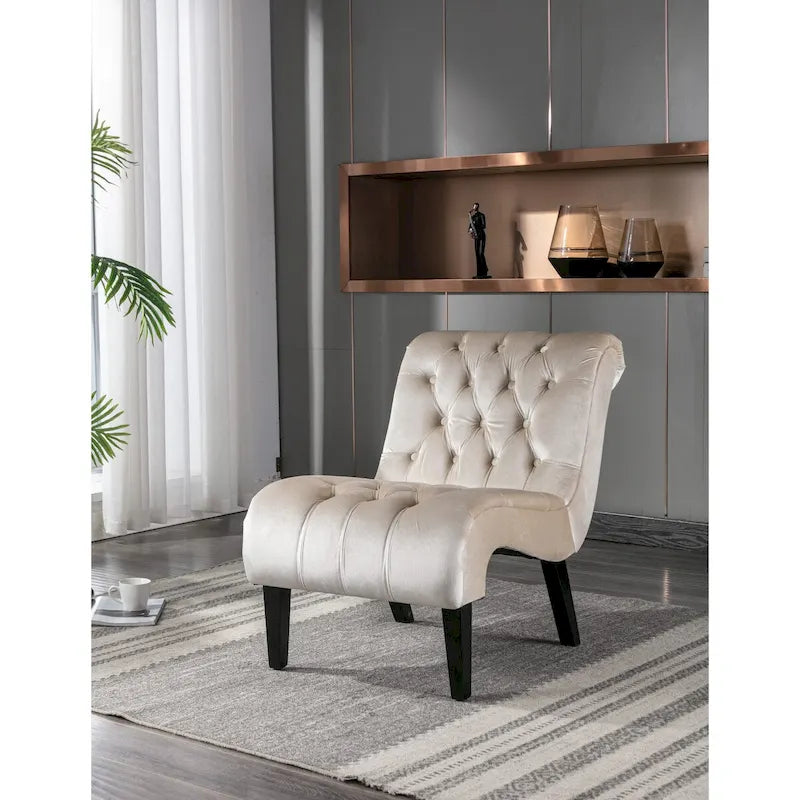 Fauteuil d'appoint sans accoudoirs en velours, fauteuil crapaud capitonné, chaise d'appoint, fauteuil lounge