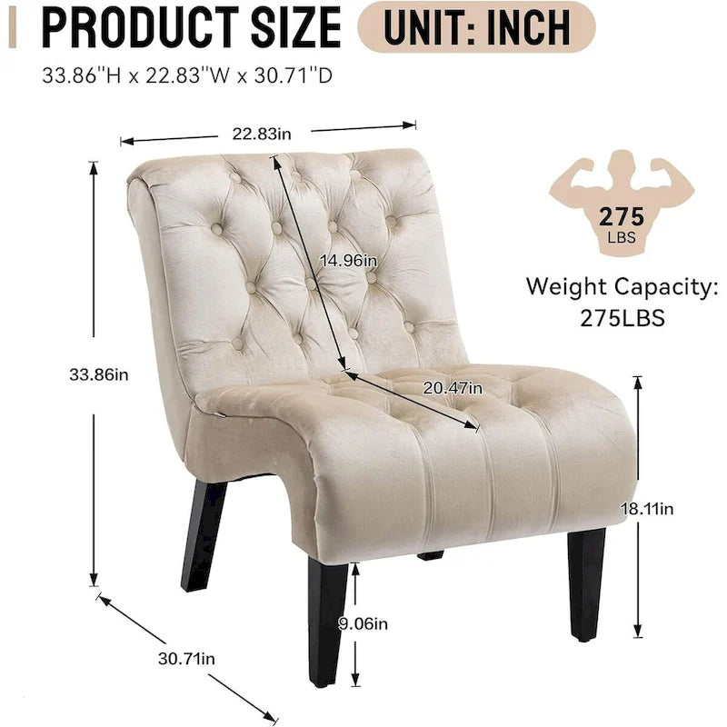 Fauteuil d'appoint sans accoudoirs en velours, fauteuil crapaud capitonné, chaise d'appoint, fauteuil lounge