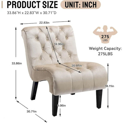 Fauteuil d'appoint sans accoudoirs en velours, fauteuil crapaud capitonné, chaise d'appoint, fauteuil lounge