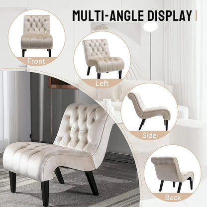 Fauteuil d'appoint sans accoudoirs en velours, fauteuil crapaud capitonné, chaise d'appoint, fauteuil lounge