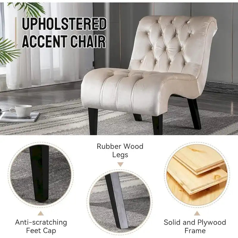Fauteuil d'appoint sans accoudoirs en velours, fauteuil crapaud capitonné, chaise d'appoint, fauteuil lounge