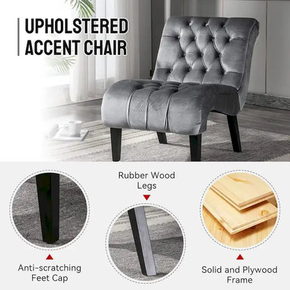 Fauteuil d'appoint sans accoudoirs en velours, fauteuil crapaud capitonné, chaise d'appoint, fauteuil lounge