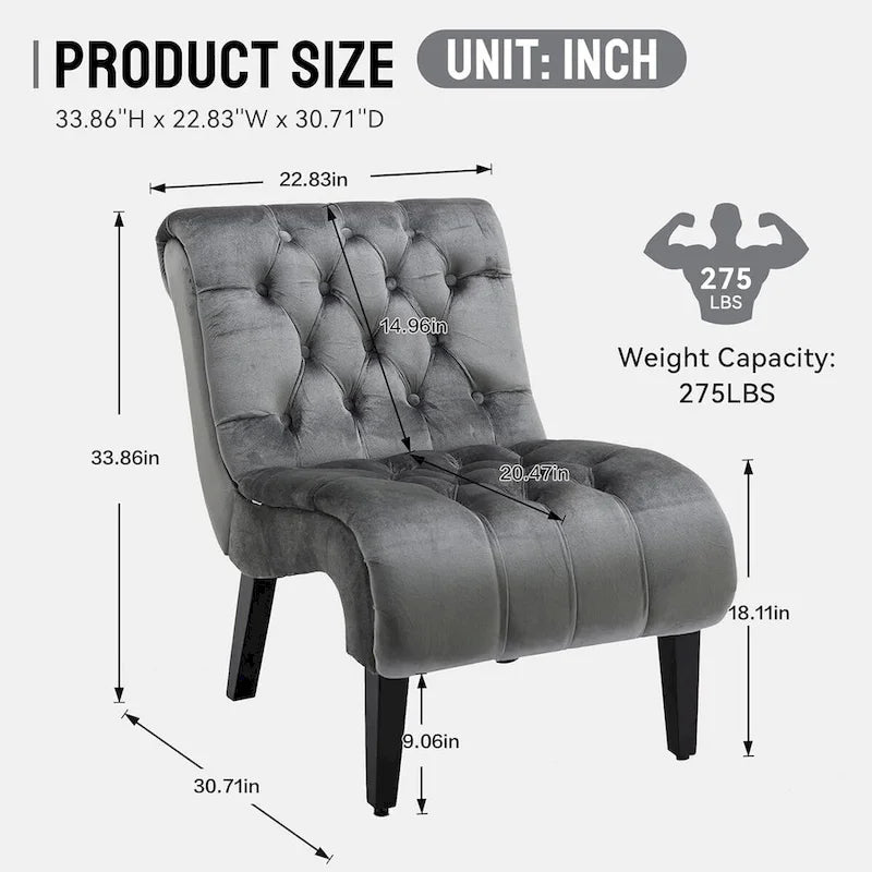 Fauteuil d'appoint sans accoudoirs en velours, fauteuil crapaud capitonné, chaise d'appoint, fauteuil lounge