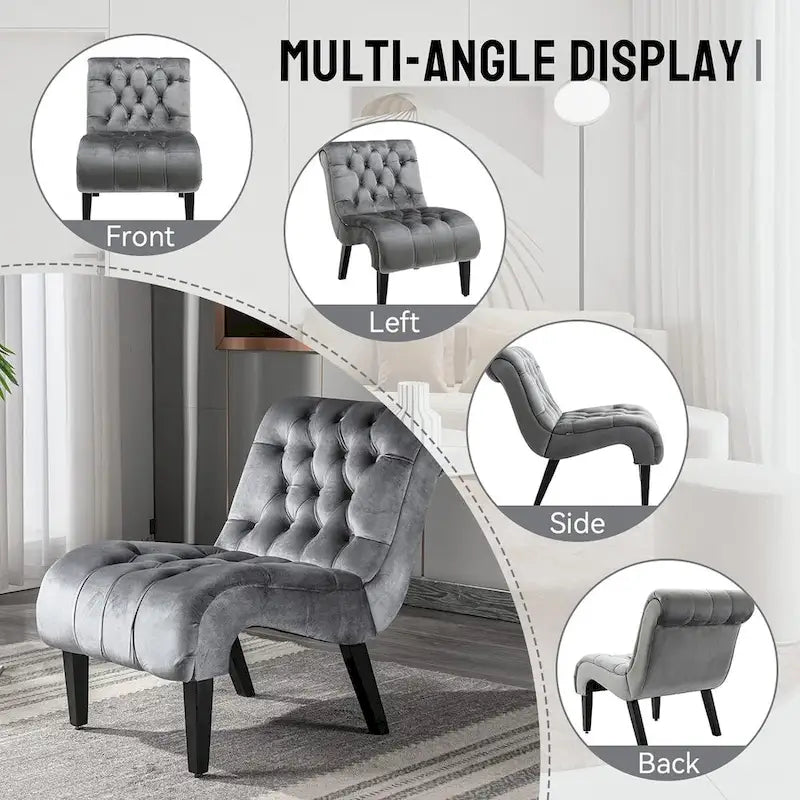 Fauteuil d'appoint sans accoudoirs en velours, fauteuil crapaud capitonné, chaise d'appoint, fauteuil lounge