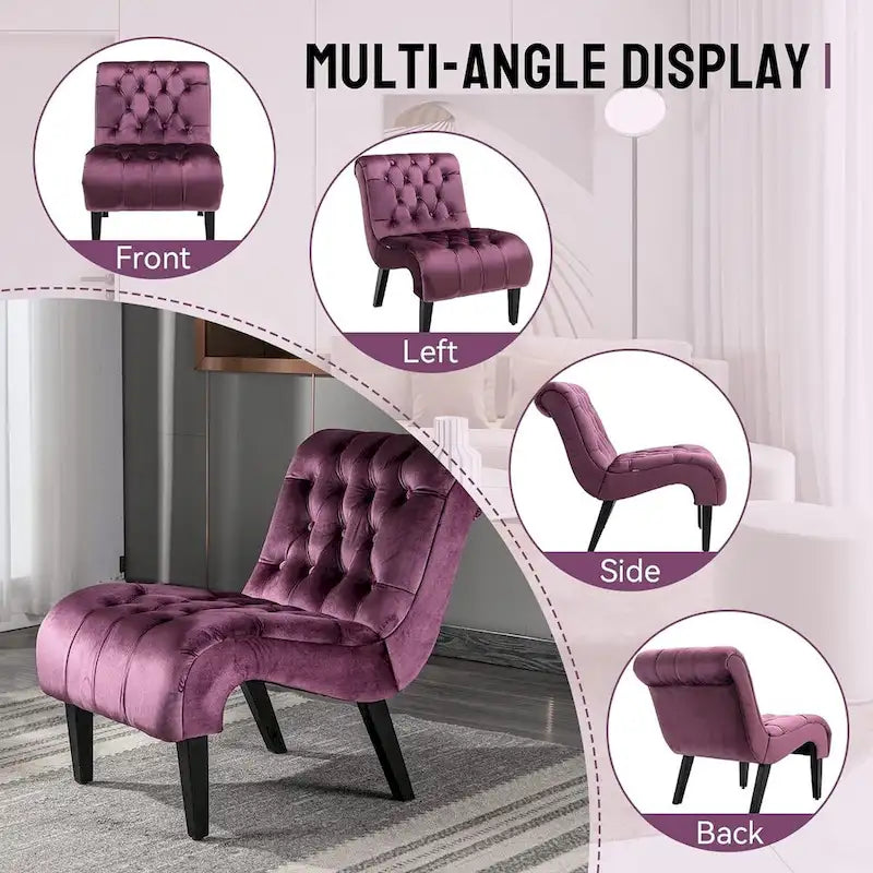 Fauteuil d'appoint sans accoudoirs en velours, fauteuil crapaud capitonné, chaise d'appoint, fauteuil lounge