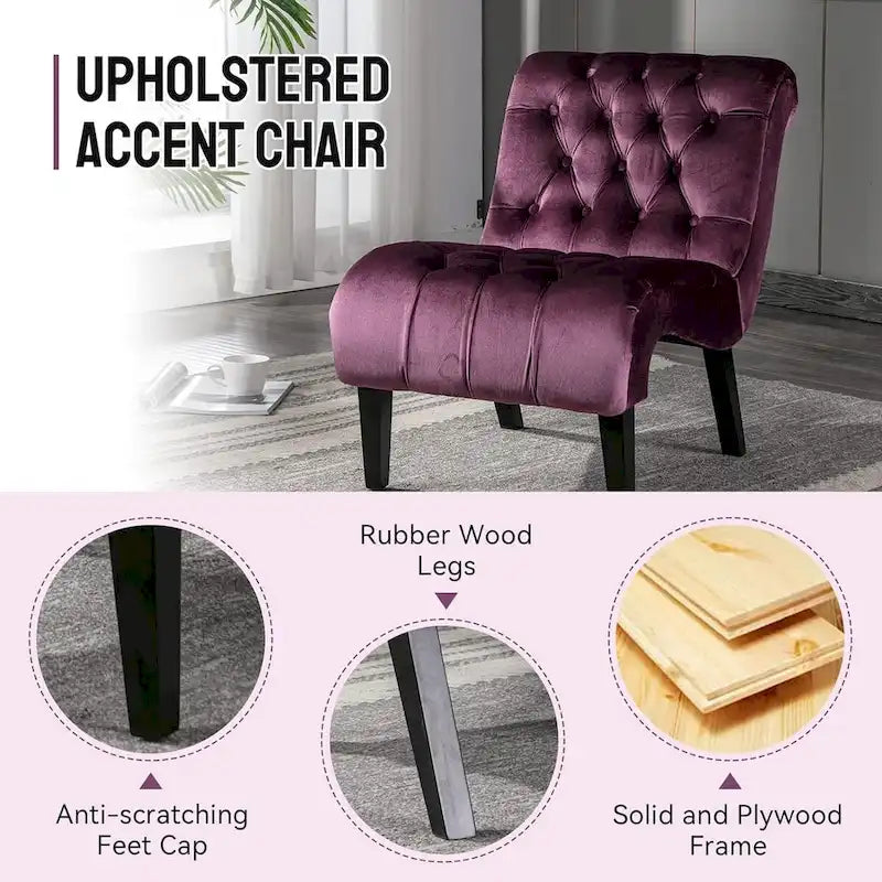 Fauteuil d'appoint sans accoudoirs en velours, fauteuil crapaud capitonné, chaise d'appoint, fauteuil lounge